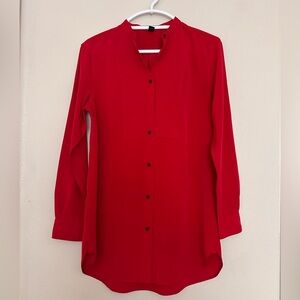 Lauren Ralph Lauren Button Up Shirt Red Long Sleeve Tunic Blouse.